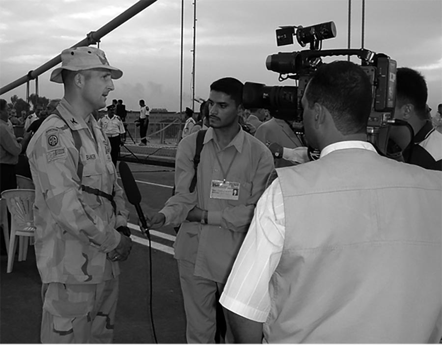 The author engages with reporters from an Arab TV network. Arab satellite TV had tremendous influence on the people in 2BCT’s area.